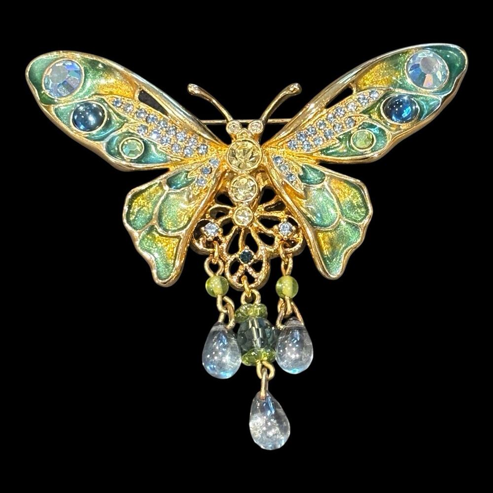 Vintage Kirks Folly 'Lighten Up' Butterfly Brooch Gold Tone Enamel Rhinestone